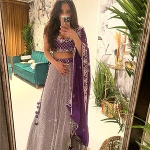 Purple and White Embroidered Lehenga Choli